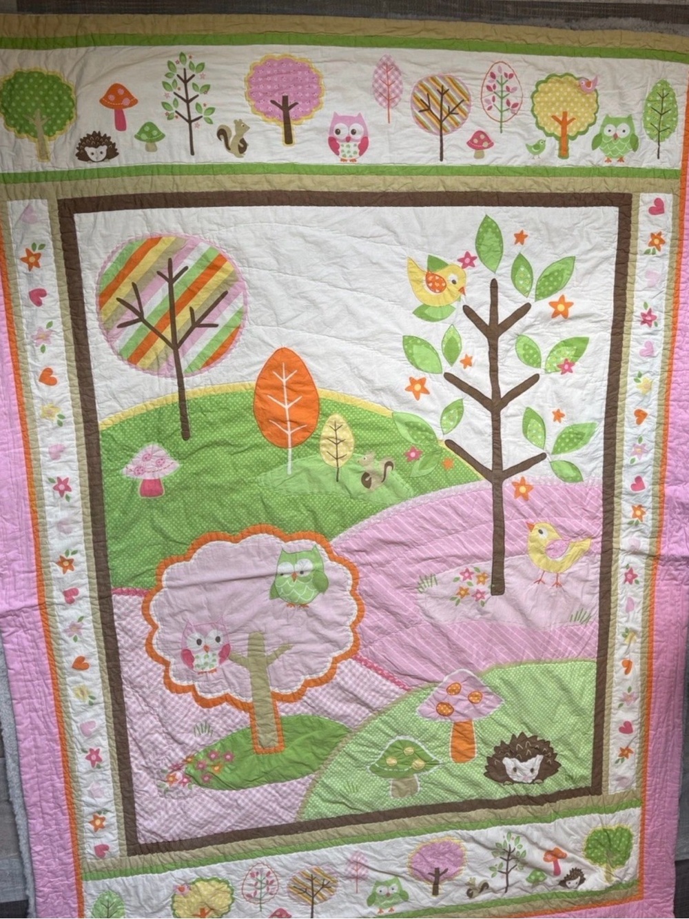 Circo Love N’ Nature Forest Friends Twin Size Quilt Pink Green Mushrooms Owl Y2K